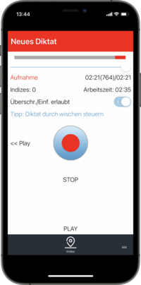 Abbildung eines Smartphones mit der Findentity Mobile Dictate App