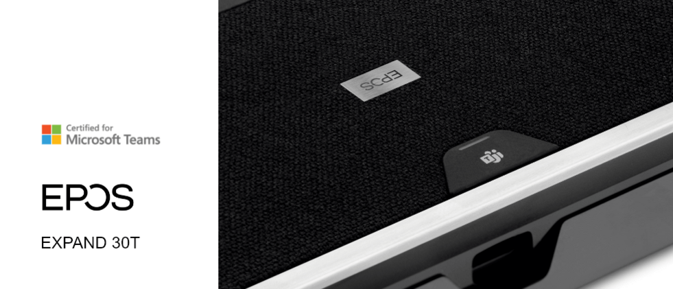 Close-up EPOS Expand 80T Speakerphone mit Fokus auf die Teams Taste