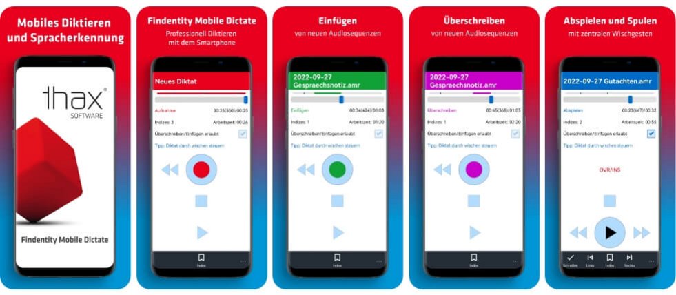 Findentity Mobile Dictate App Screens von Android