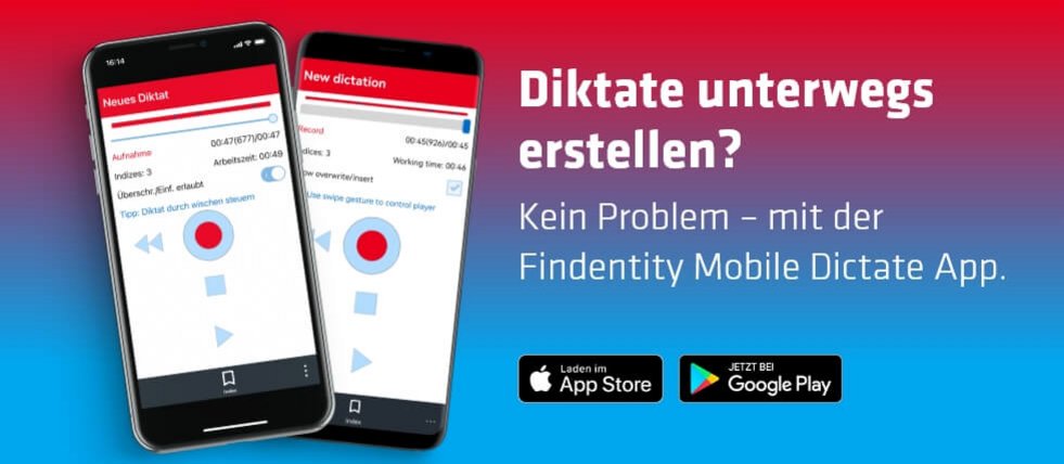Findentity Mobile Dictate App im App Store und bei Google Play