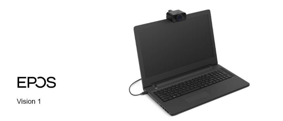 Produktabbildung EPOS Vision 1 montiert auf einem Laptop