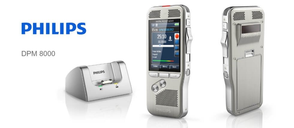 Abbildung Philips PocketMemo DPM 8000 Vorder- und Rückseite mit Scanner