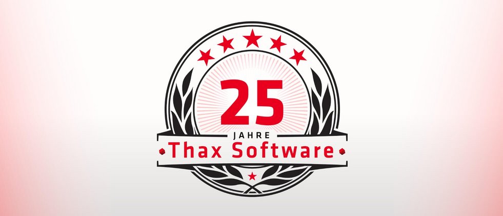 Ein schwarz-rotes Jubiläums-Logo mit der Zahl 25