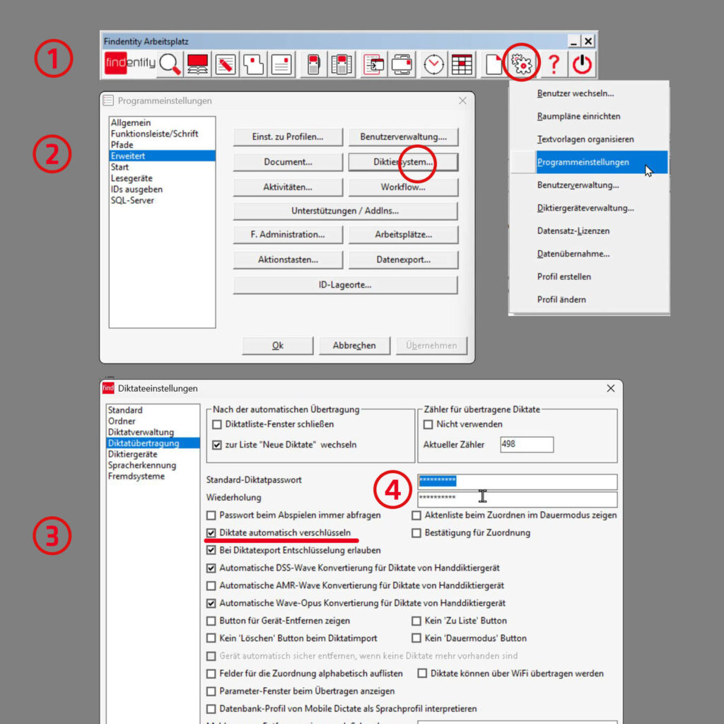 Screenshot Automatische Diktatverschlüsselung - Findentity Dictate