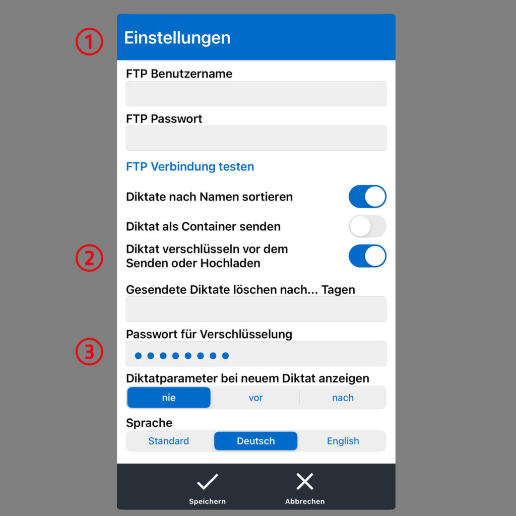 Screenshot Automatische Diktatverschlüsselung Findentity Mobile Dictate App