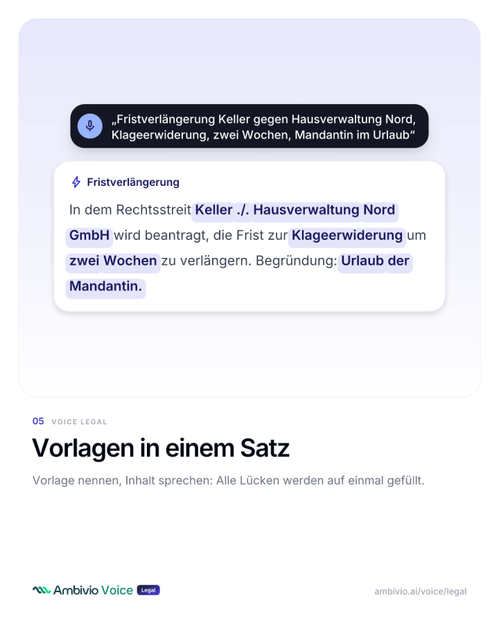 Vorlage Fristverlängerung wird per Sprachbefehl in einem Satz gefüllt