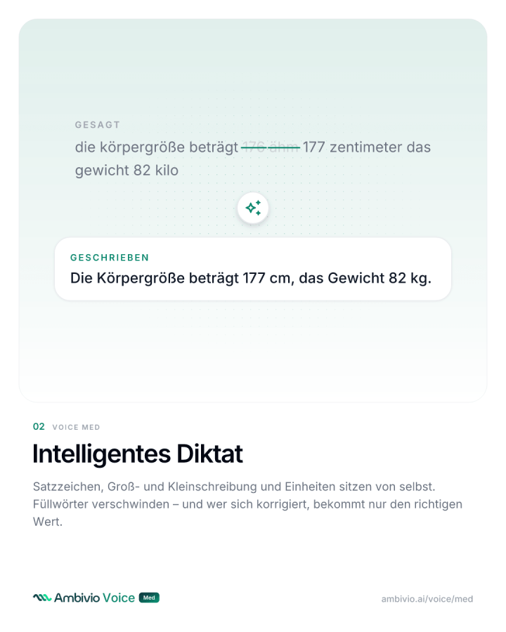 Gesprochener Text wird mit Zeichensetzung, Groß- und Kleinschreibung und Einheiten geschrieben