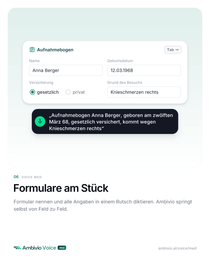 Aufnahmebogen wird per Sprache Feld für Feld ausgefüllt
