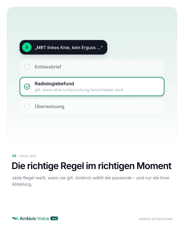Regeln greifen je nach Textart, etwa Entlassbrief, Radiologiebefund oder Überweisung