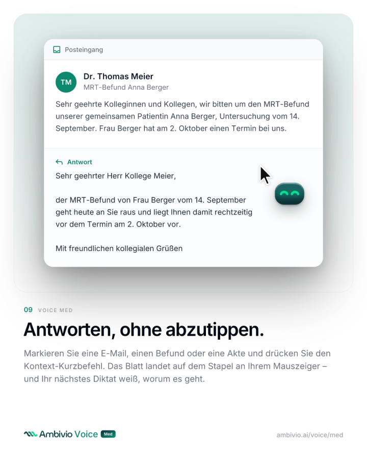 Kontext-Funktion erzeugt aus Stichworten die Antwort auf eine markierte Kollegen-E-Mail