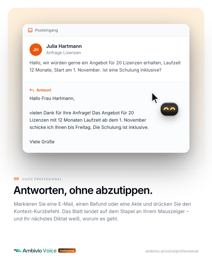 Kontext-Funktion erzeugt aus Stichworten die Antwort auf eine markierte E-Mail
